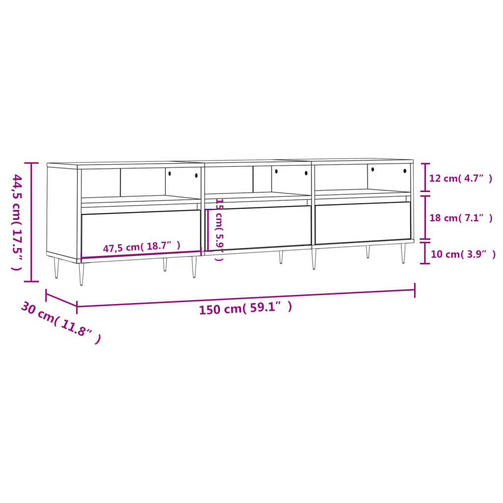 Betonszürke szerelt fa TV-szekrény 150x30x44,5 cm 11