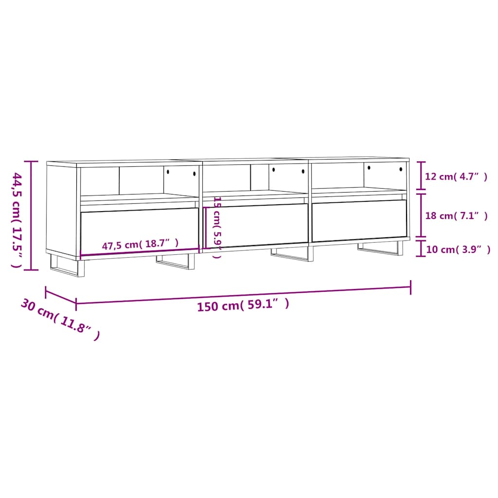 Betonszürke szerelt fa TV-szekrény 150x30x44,5 cm 11
