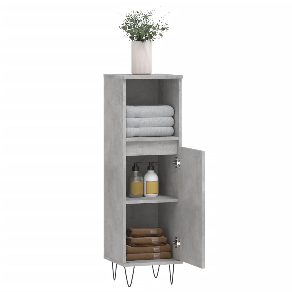 Betonszürke szerelt fa fürdőszobaszekrény 30 x 30 x 100 cm 4