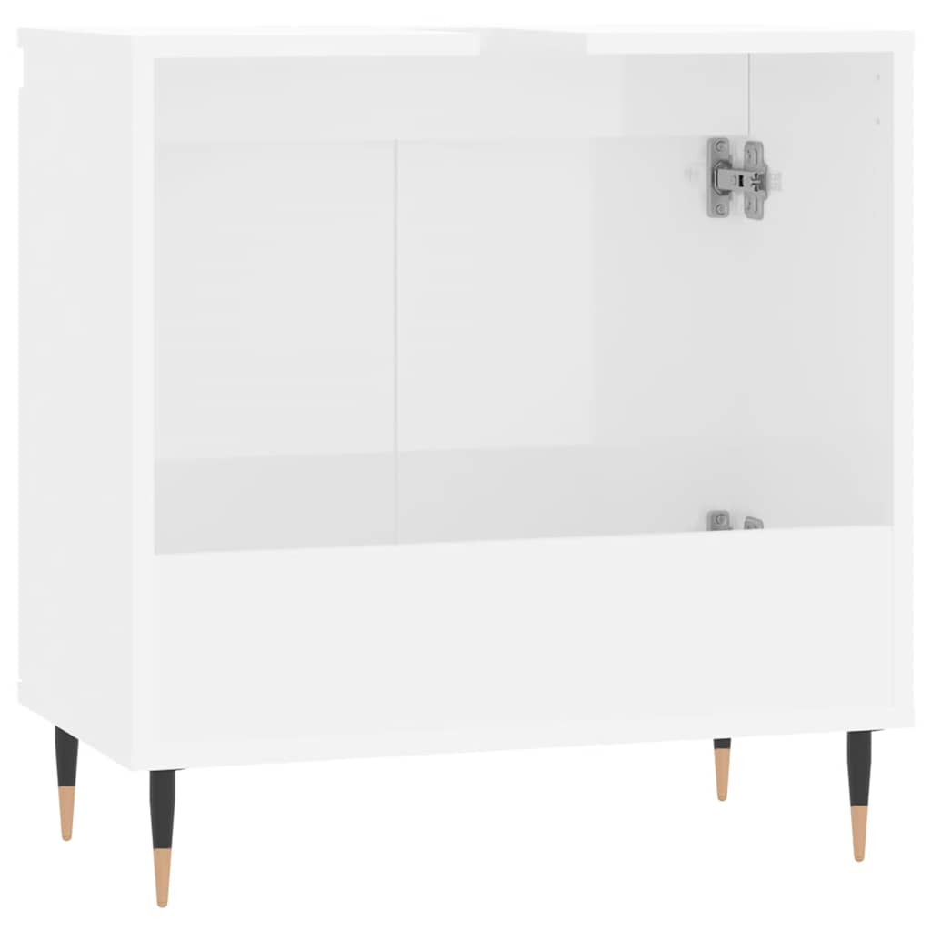 Magasfényű fehér szerelt fa fürdőszobaszekrény 58 x 33 x 60 cm 7