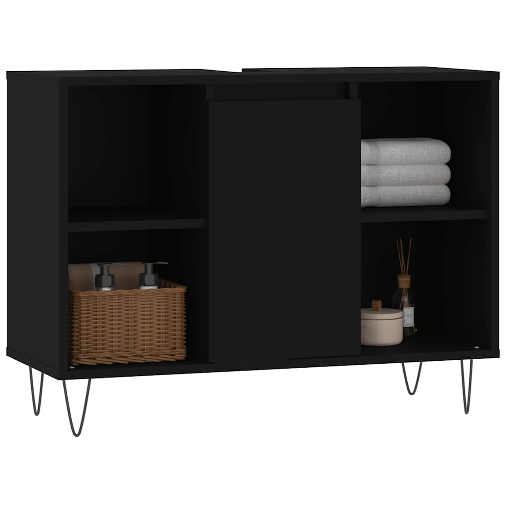 Fekete szerelt fa mosdószekrény 80 x 33 x 60 cm 3