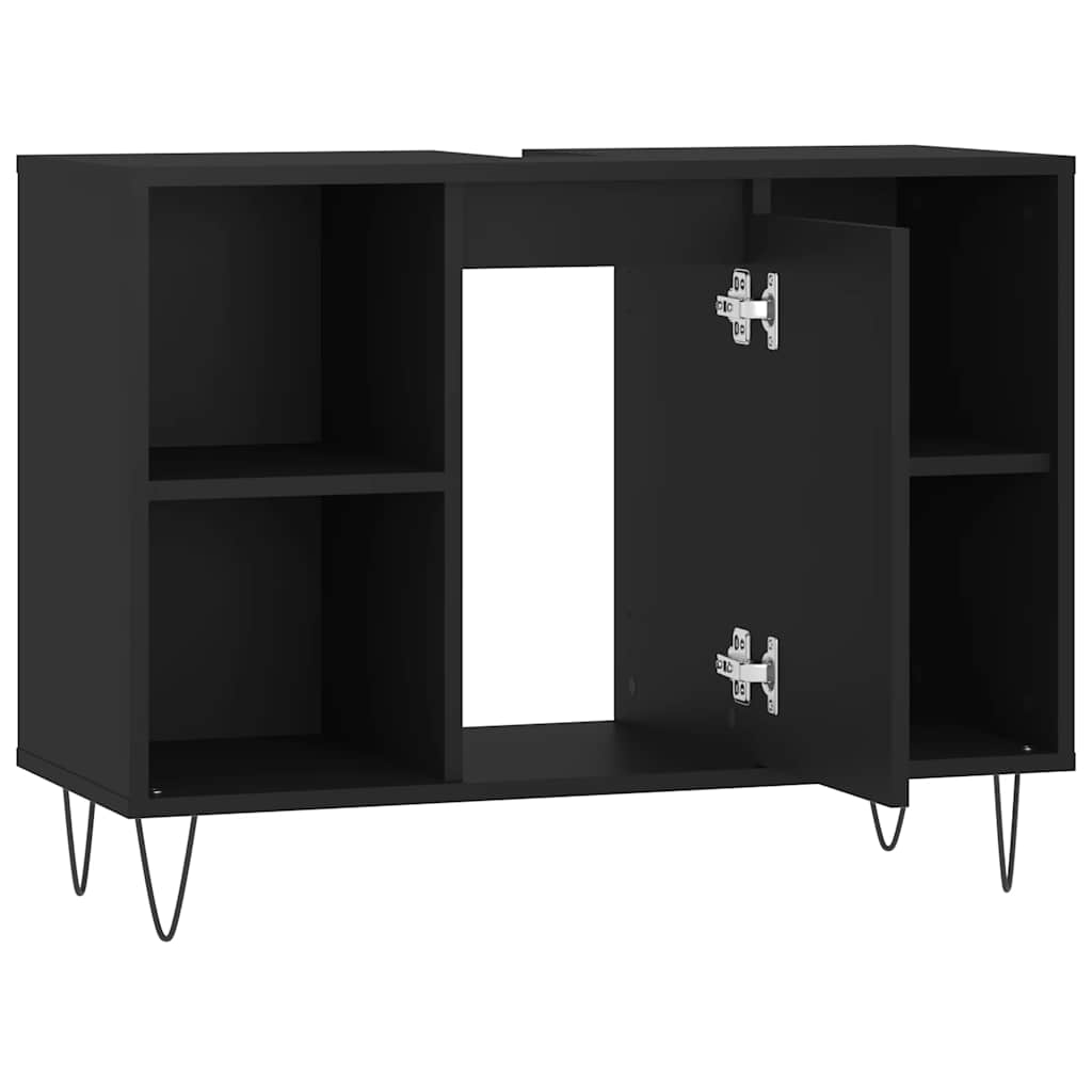 Fekete szerelt fa mosdószekrény 80 x 33 x 60 cm 6