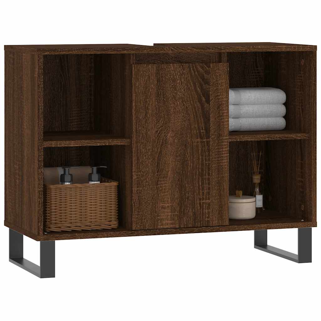 Barna tölgyszínű szerelt fa mosdószekrény 80 x 33 x 60 cm 3