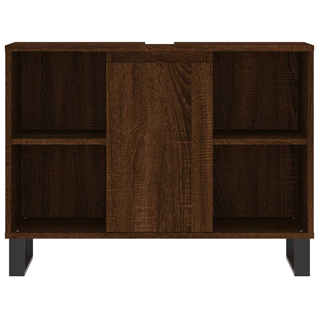 Barna tölgyszínű szerelt fa mosdószekrény 80 x 33 x 60 cm 6
