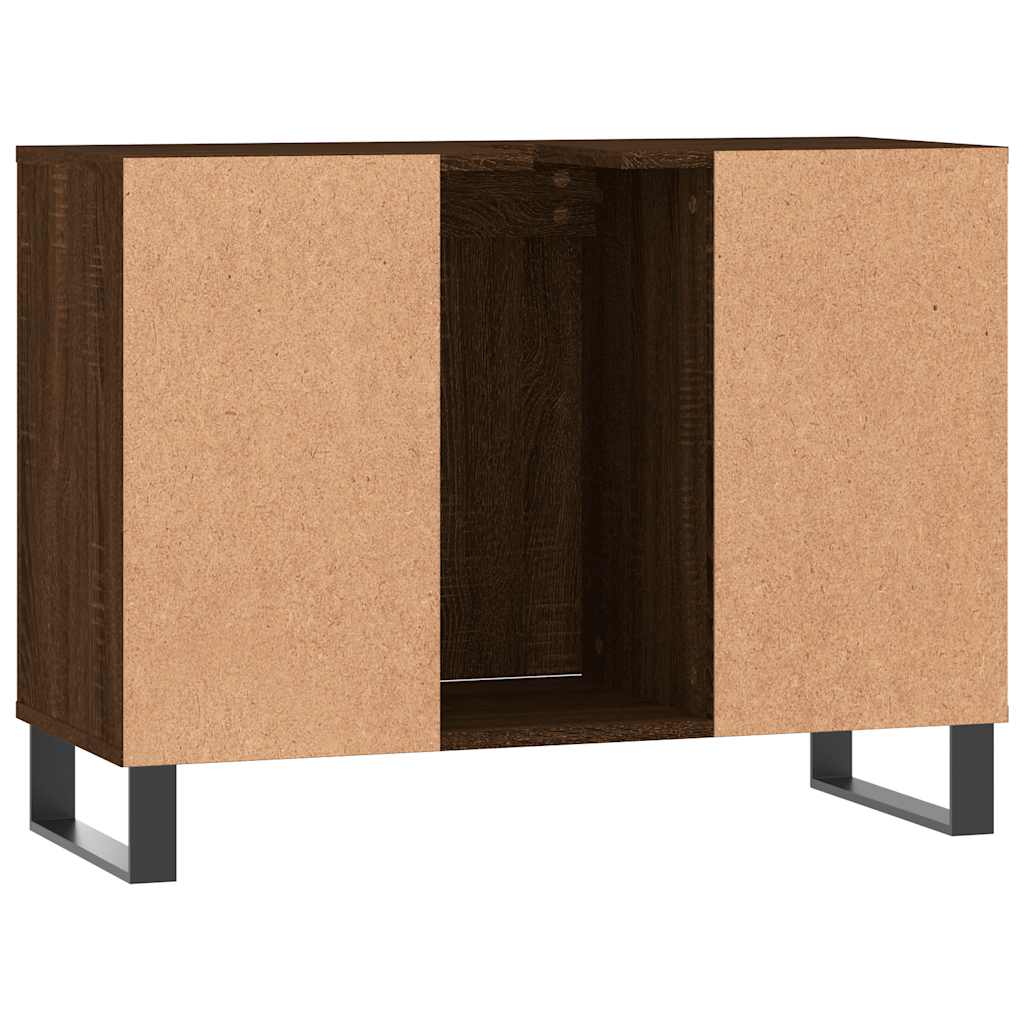 Barna tölgyszínű szerelt fa mosdószekrény 80 x 33 x 60 cm 8