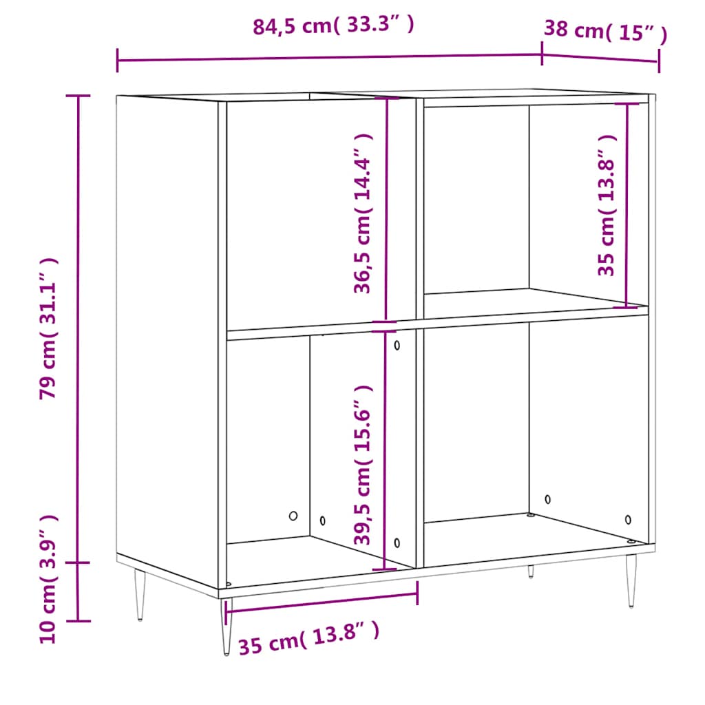Fekete szerelt fa hanglemezszekrény 84,5 x 38 x 89 cm 10