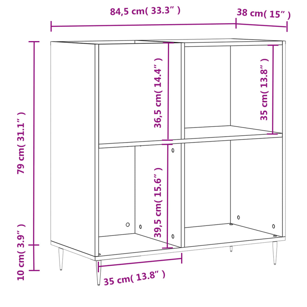 Betonszürke szerelt fa hanglemezszekrény 84,5 x 38 x 89 cm 10
