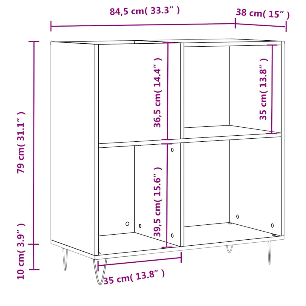 Fekete szerelt fa hanglemezszekrény 84,5 x 38 x 89 cm 10