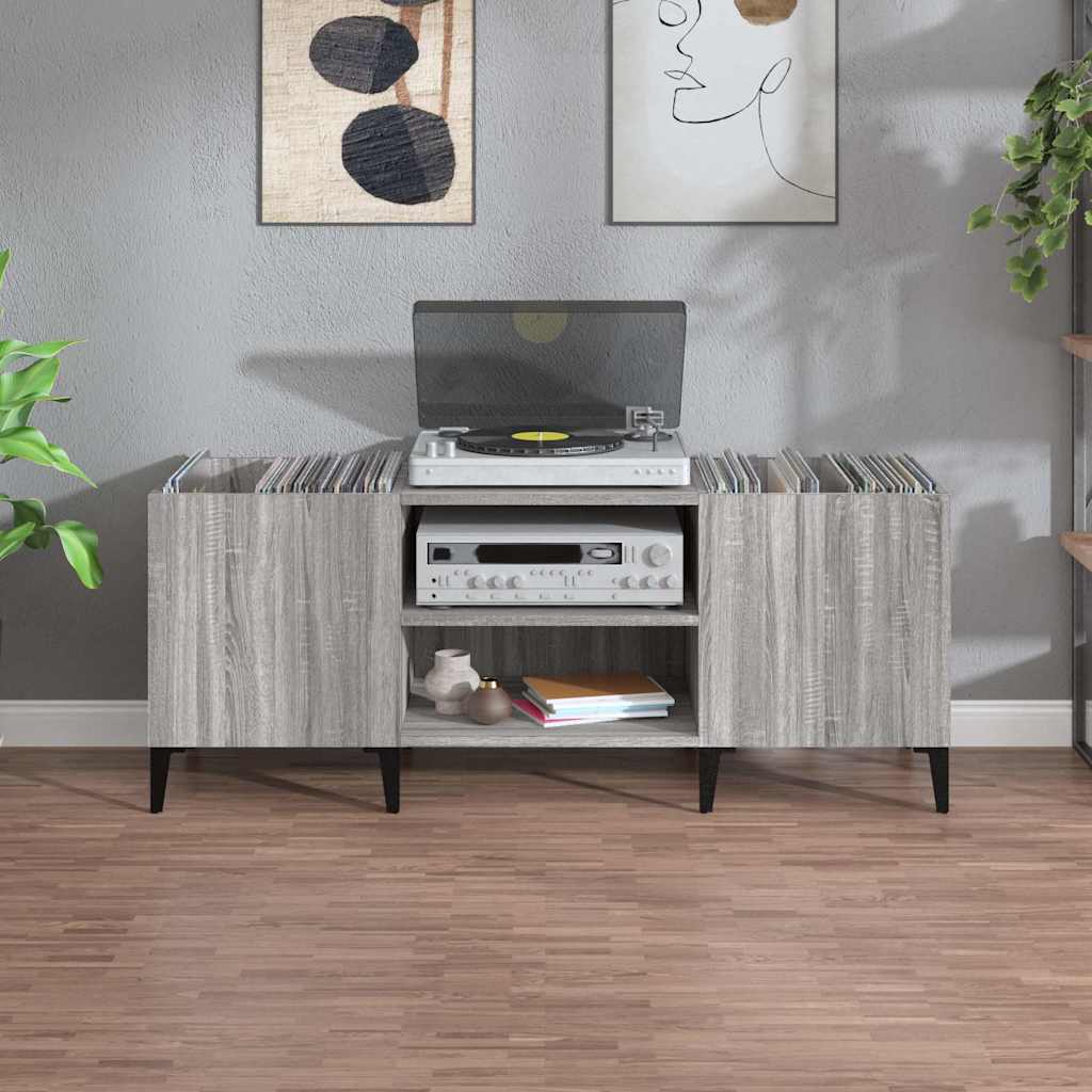 Szürke sonoma színű szerelt fa hanglemezszekrény 121x38x48 cm 3