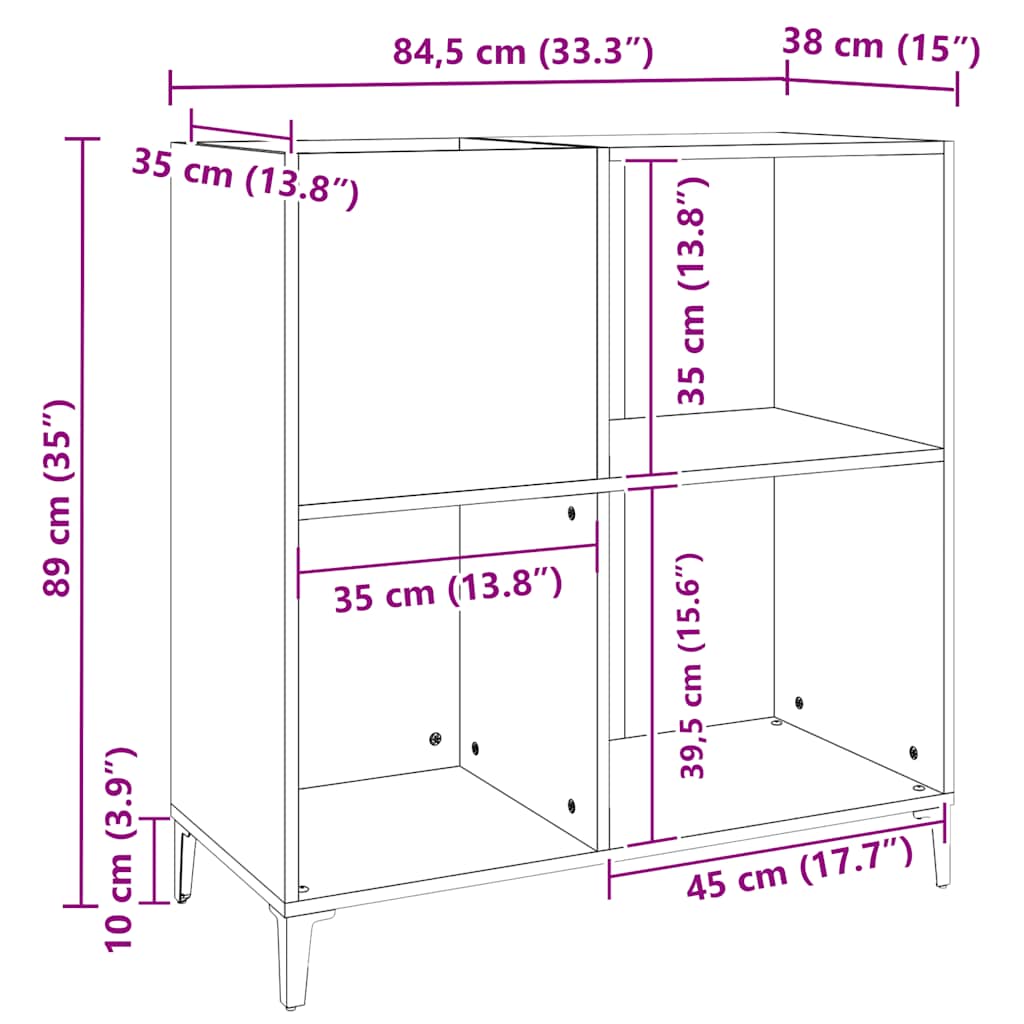 Betonszürke szerelt fa hanglemezszekrény 84,5 x 38 x 89 cm 9