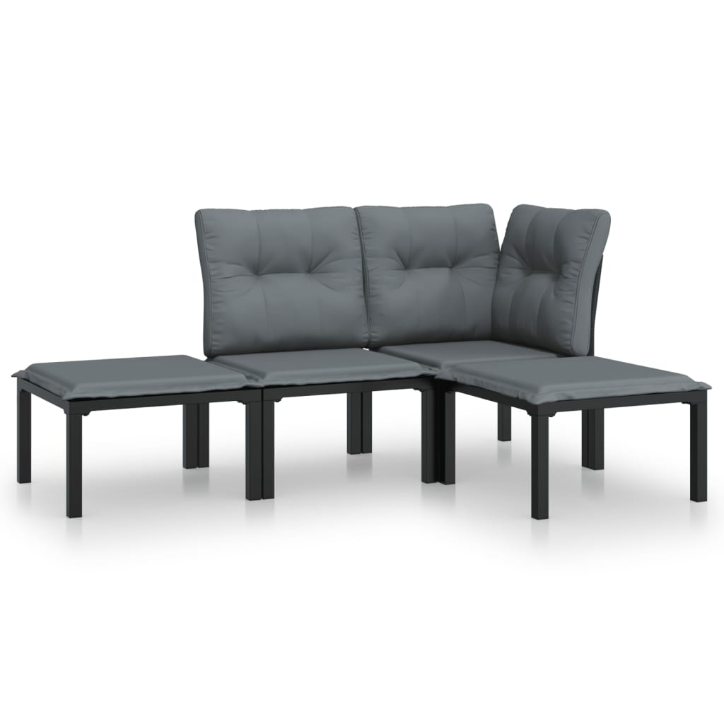 4 részes fekete és szürke polyrattan kerti ülőgarnitúra 2
