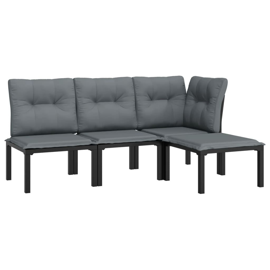4 részes fekete és szürke polyrattan kerti ülőgarnitúra 3