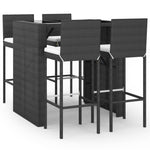 5 részes fekete polyrattan kerti bárszett párnával 2