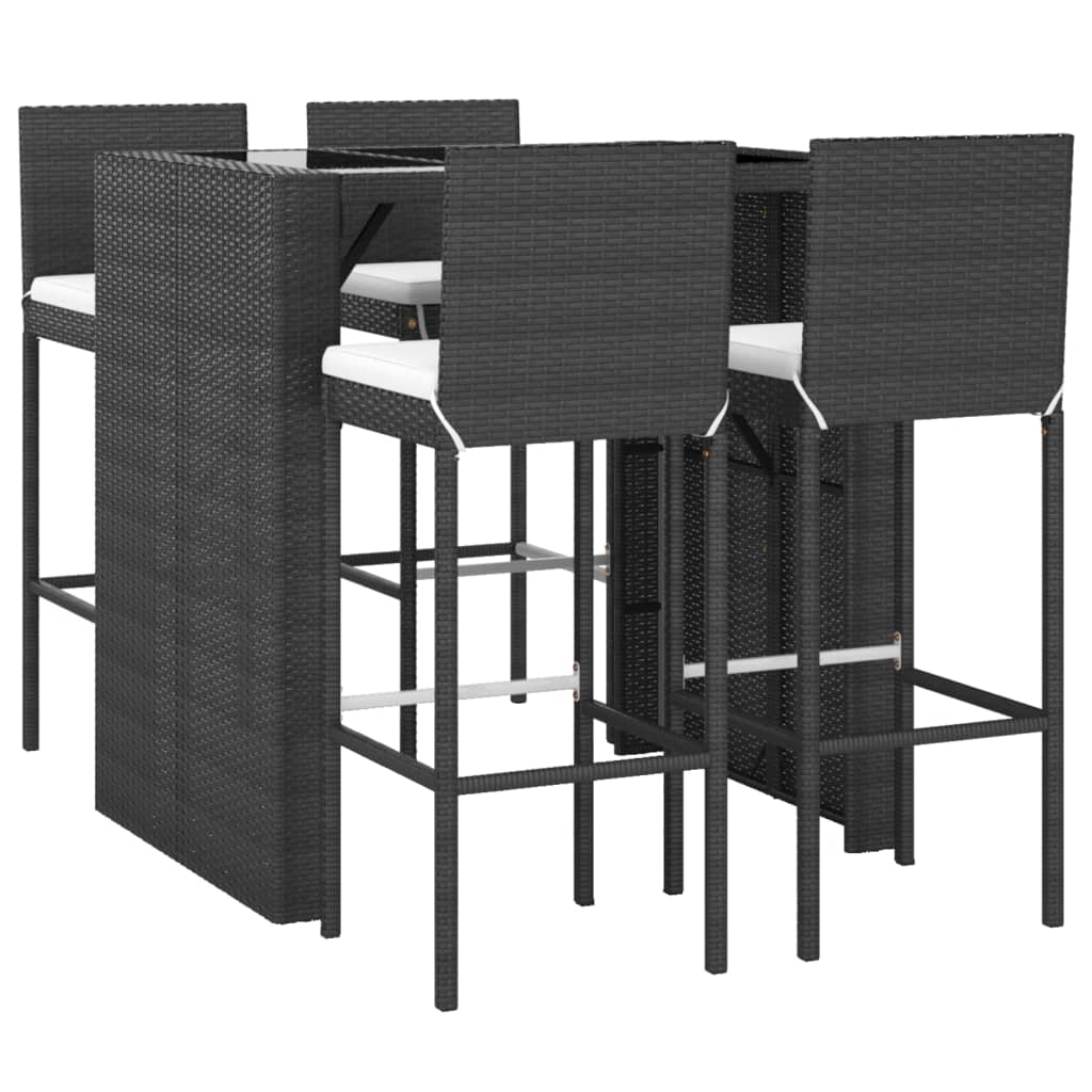 5 részes fekete polyrattan kerti bárszett párnával 3