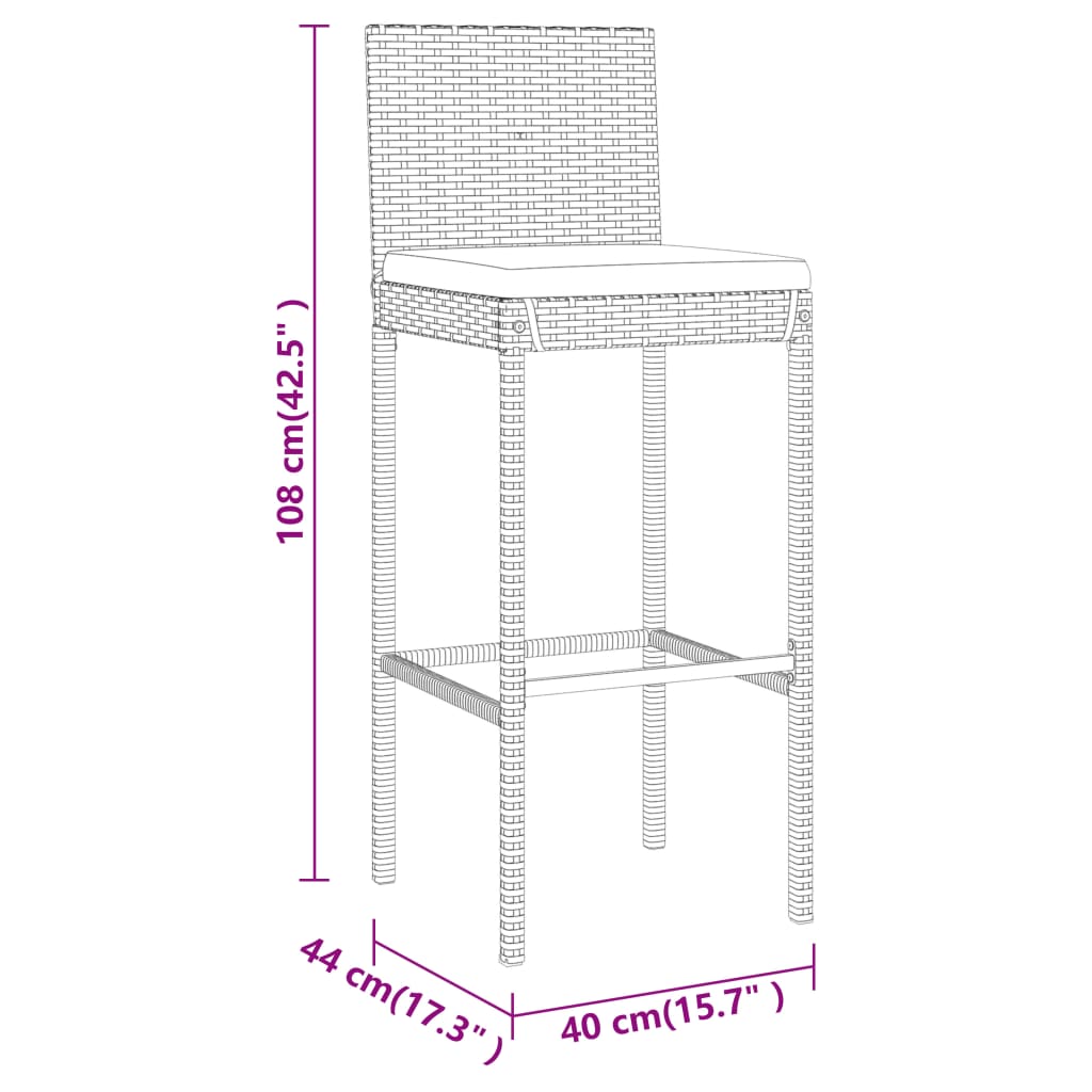 5 részes fekete polyrattan kerti bárszett párnával 8