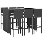 7 részes fekete polyrattan kerti bárszett párnákkal 3