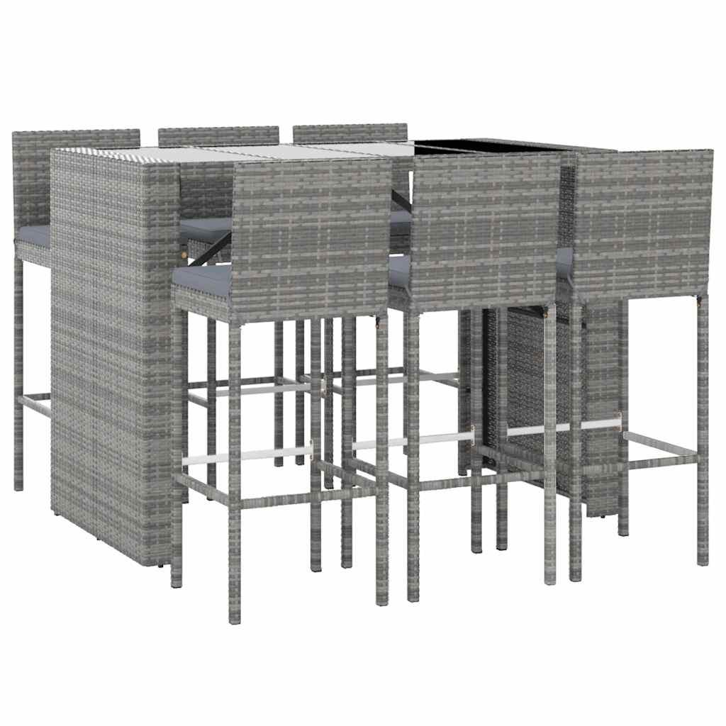 7 részes szürke polyrattan kerti bárszett párnákkal 3