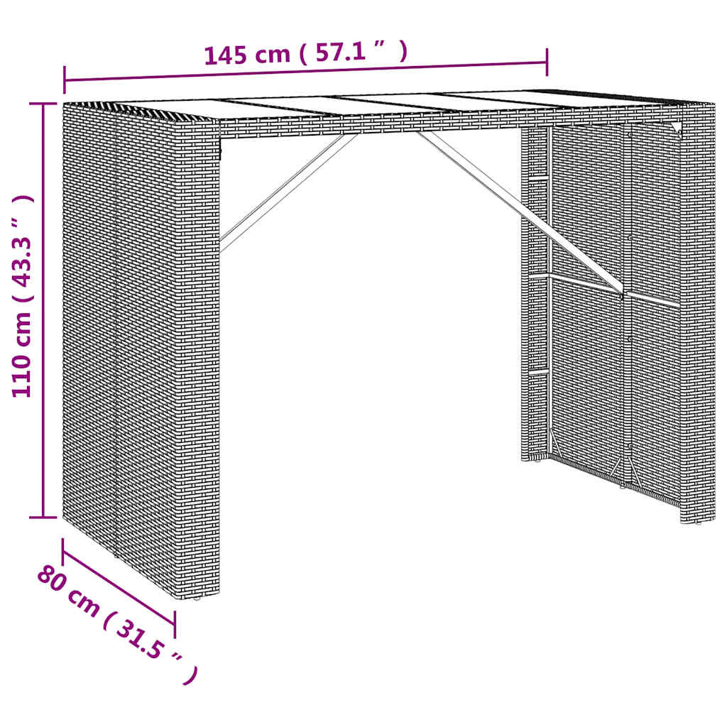 7 részes szürke polyrattan kerti bárszett párnákkal 7