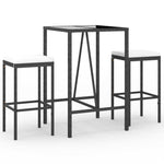 3 részes fekete polyrattan kerti bárszett párnával 2
