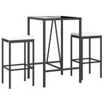 3 részes fekete polyrattan kerti bárszett párnával 3