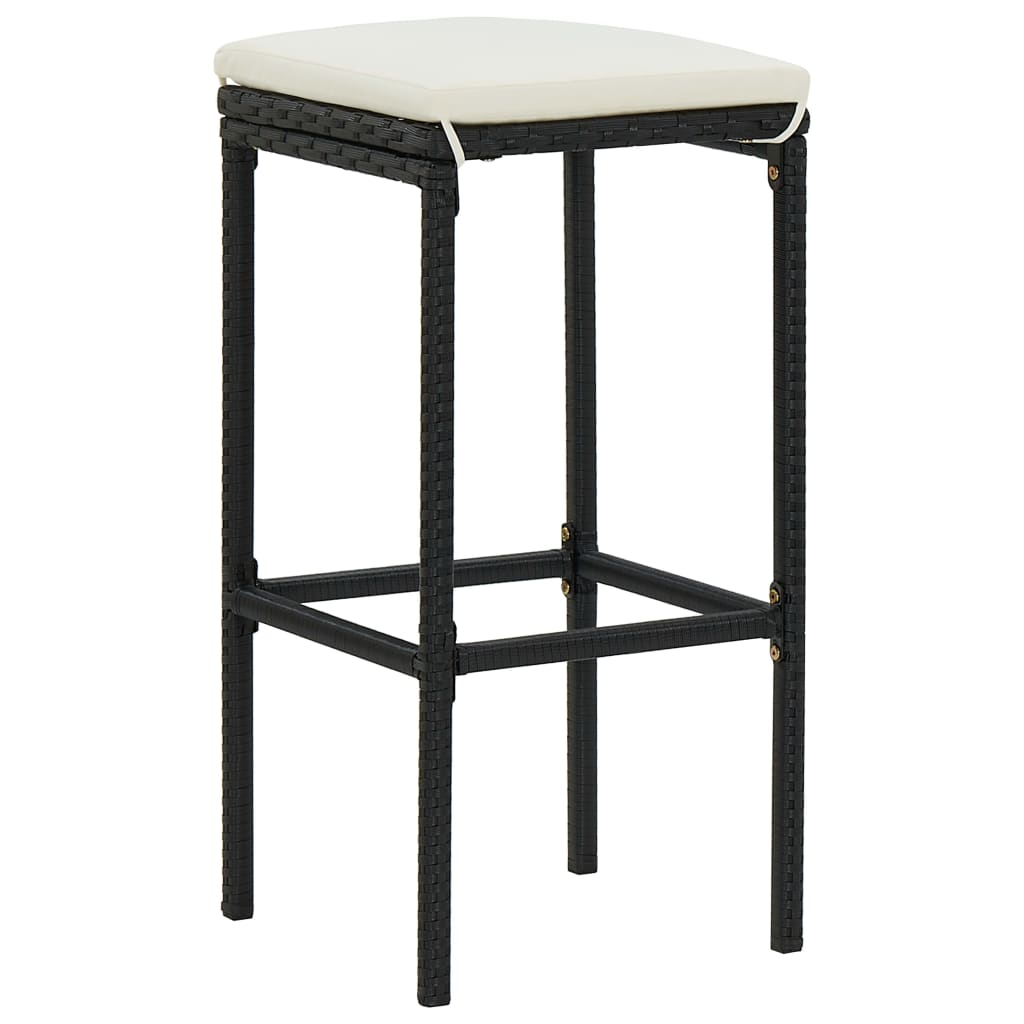 3 részes fekete polyrattan kerti bárszett párnával 5