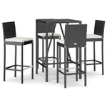 5 részes fekete polyrattan kerti bárszett párnával 2