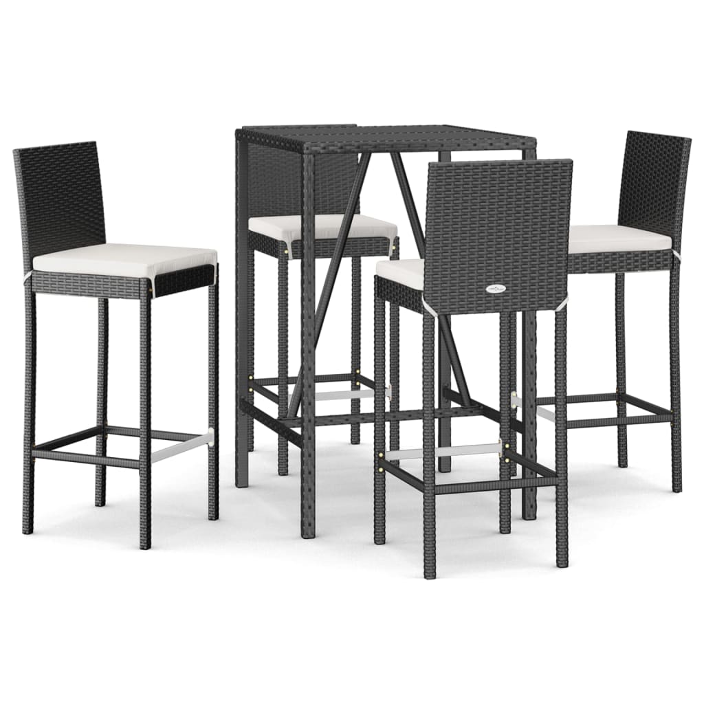5 részes fekete polyrattan kerti bárszett párnával 2