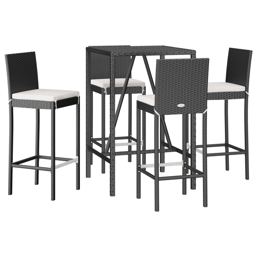 5 részes fekete polyrattan kerti bárszett párnával 3
