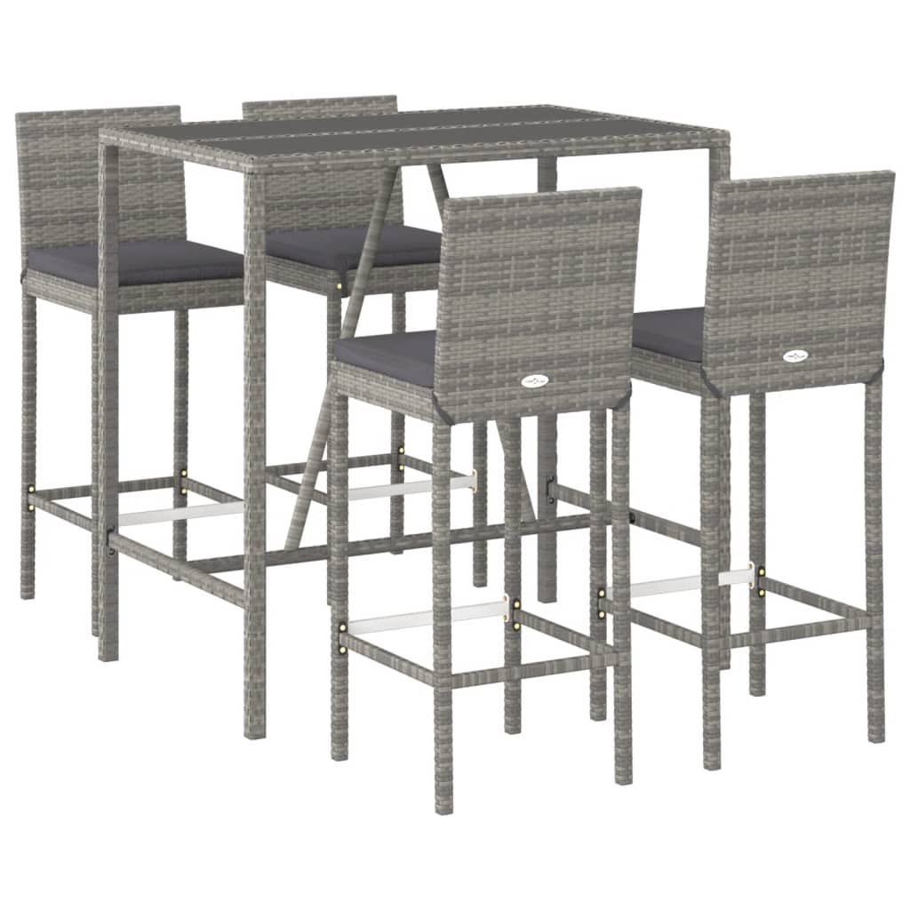 5 részes szürke polyrattan kerti bárszett párnákkal 3