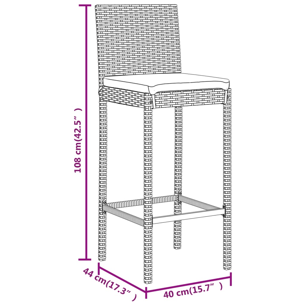 5 részes szürke polyrattan kerti bárszett párnákkal 8