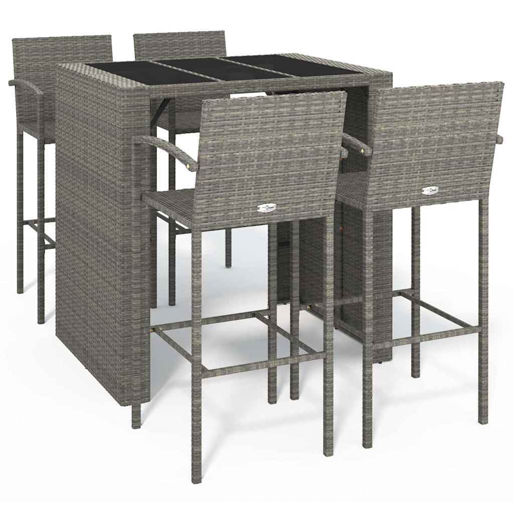 5 részes szürke polyrattan kerti bárszett 2