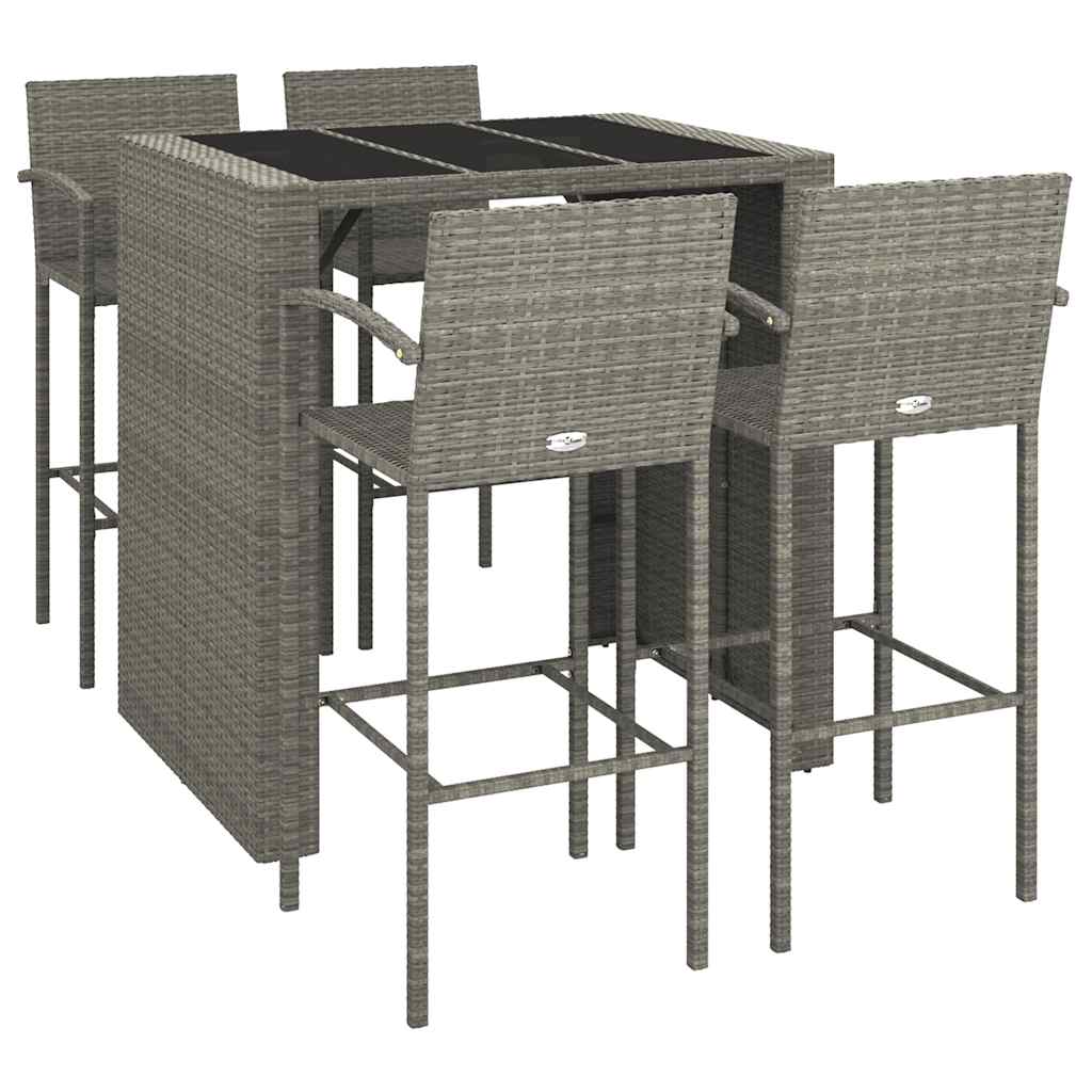 5 részes szürke polyrattan kerti bárszett 3