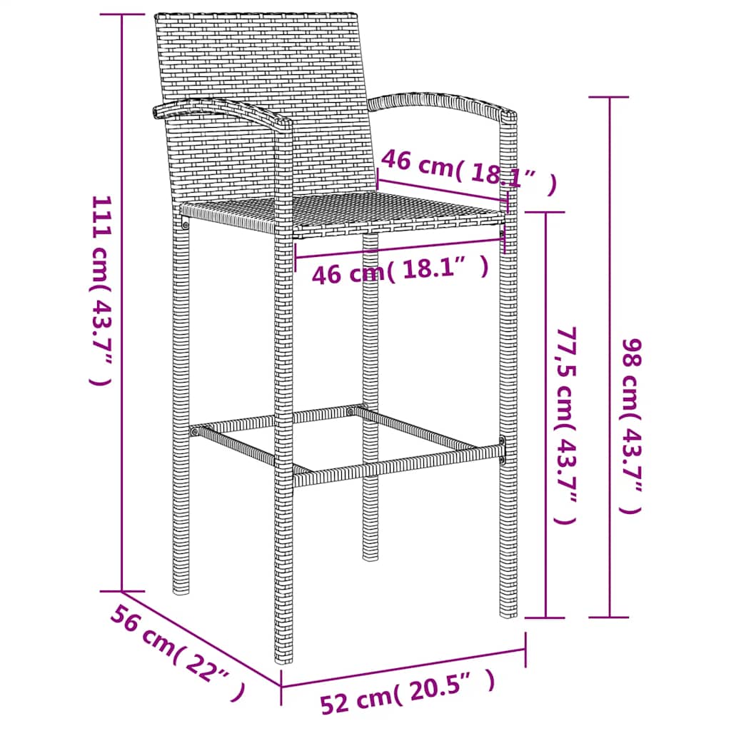 5 részes szürke polyrattan kerti bárszett 10