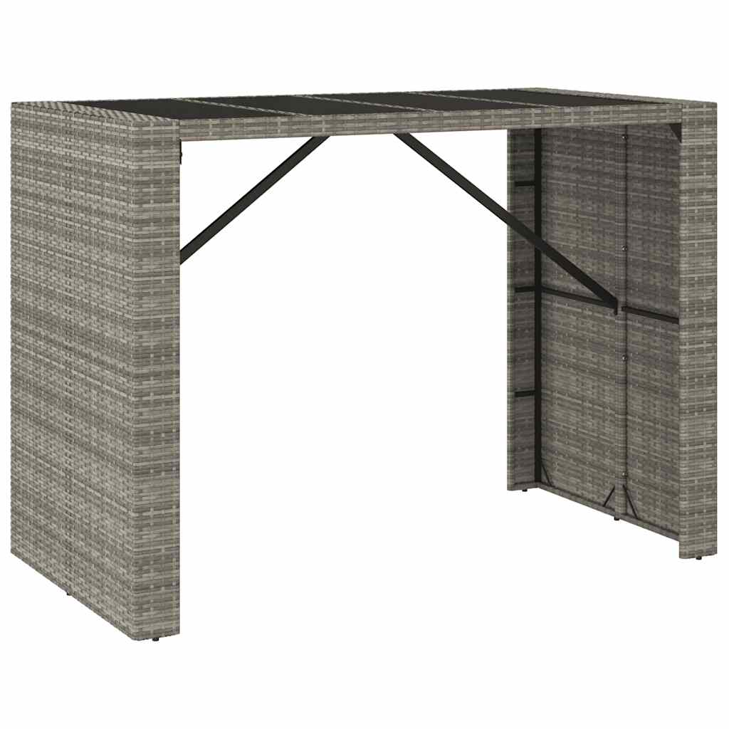 7 részes szürke polyrattan és tömör akácfa kerti bárszett 5