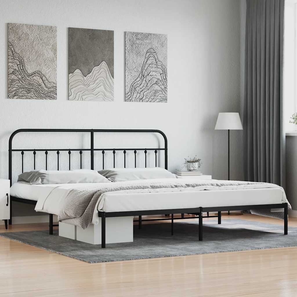 Fekete fém ágykeret fejtámlával 200 x 200 cm
