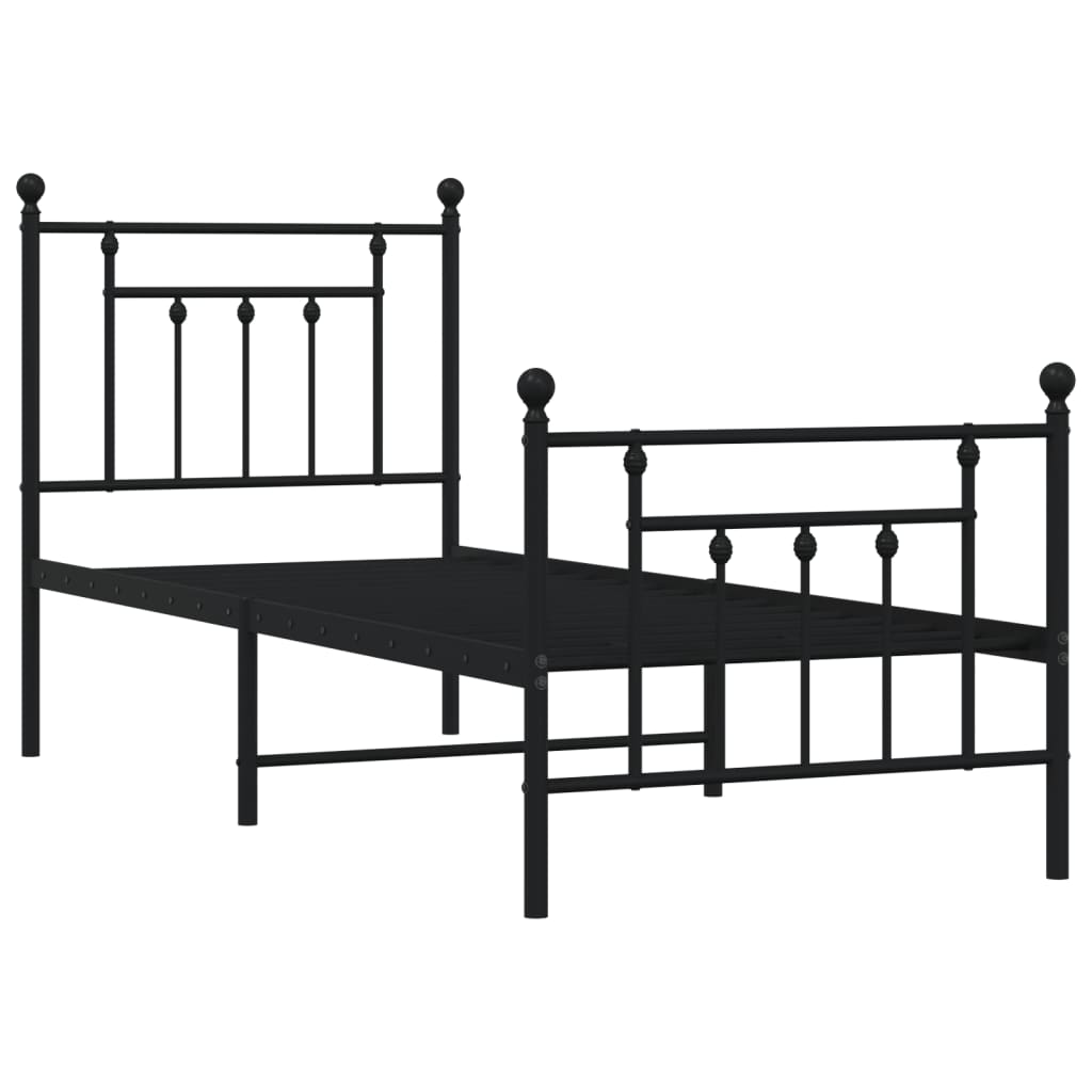 Fekete fém ágykeret fej- és lábtámlával 75 x 190 cm 3