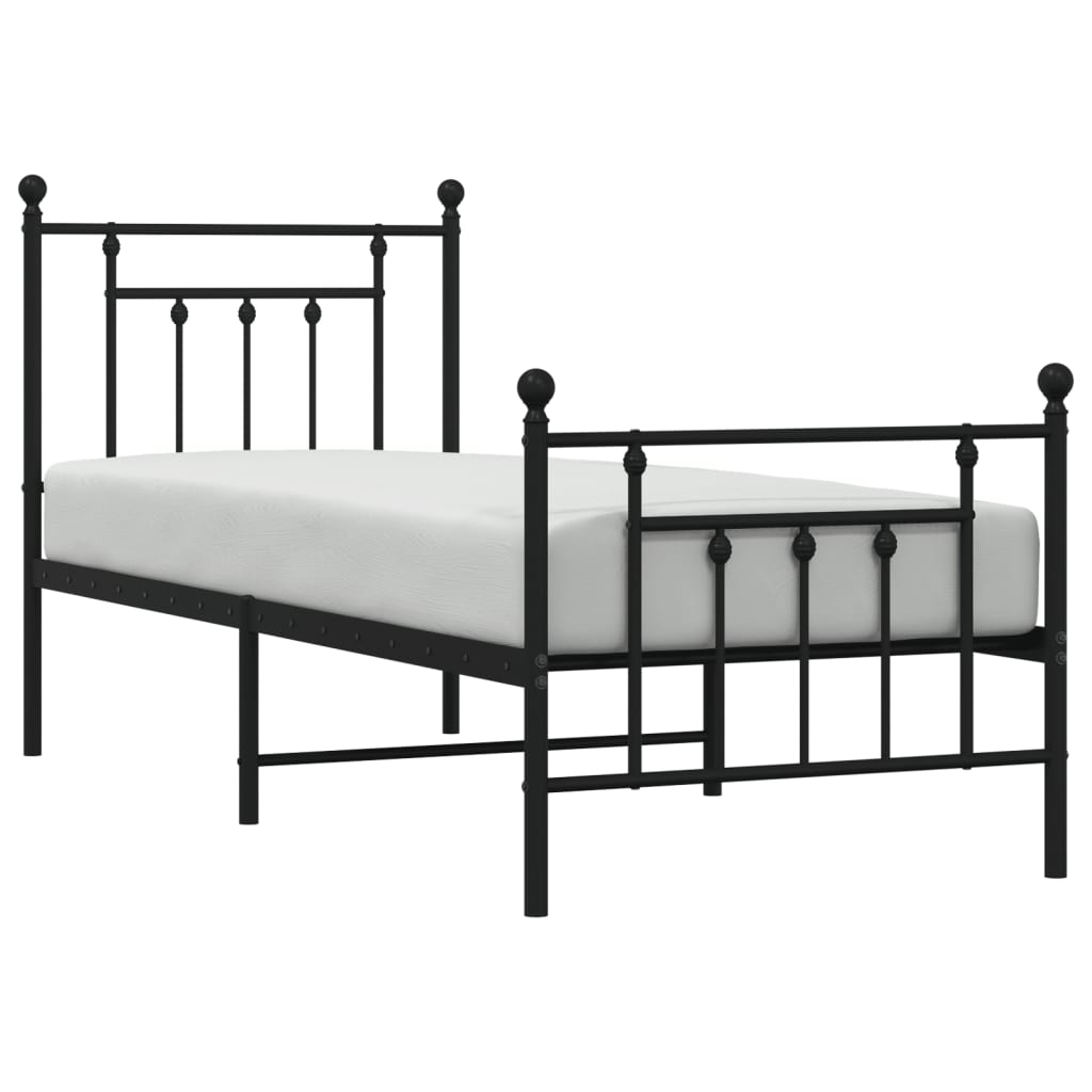 Fekete fém ágykeret fej- és lábtámlával 75 x 190 cm 5