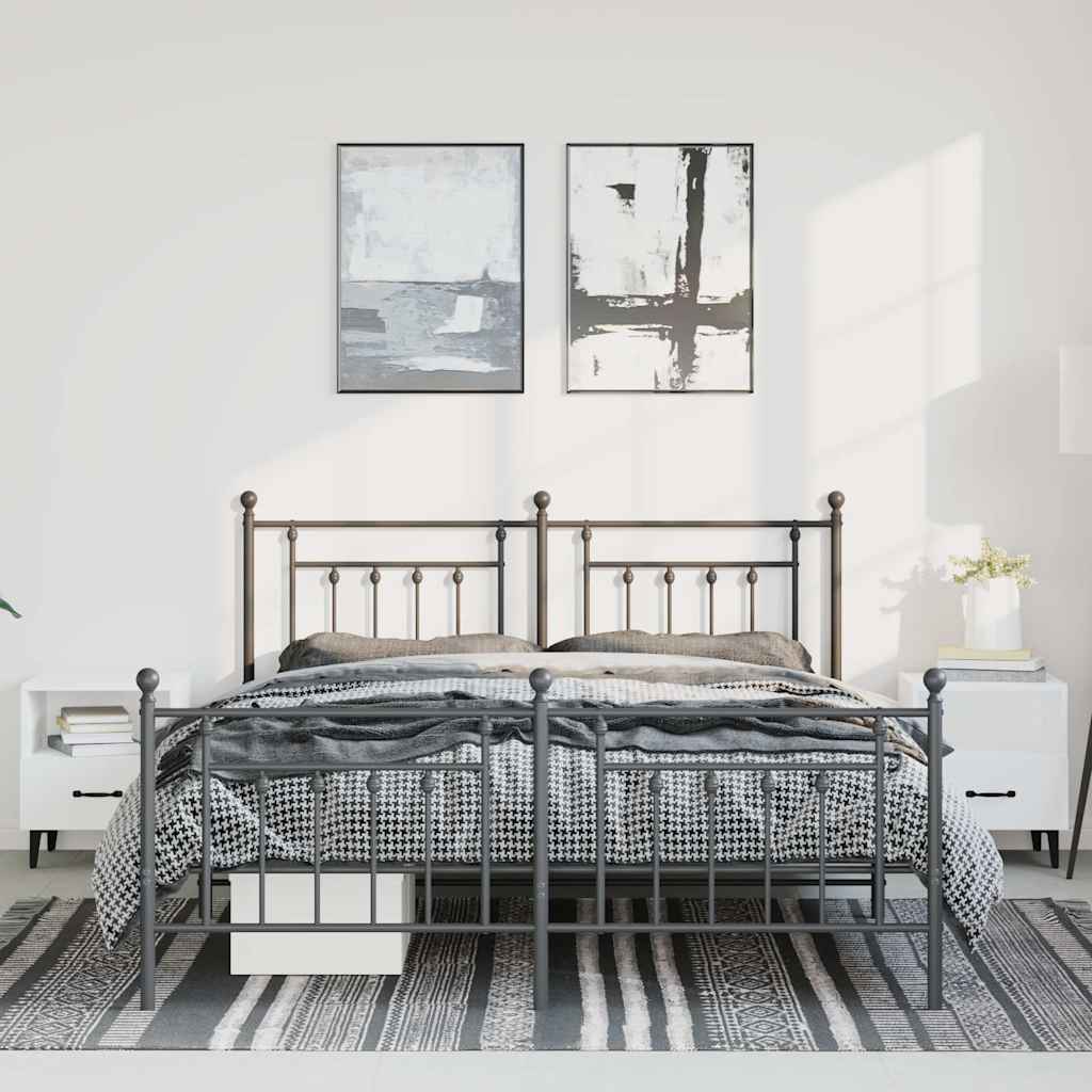 Fekete fém ágykeret fej- és lábtámlával 150 x 200 cm 4
