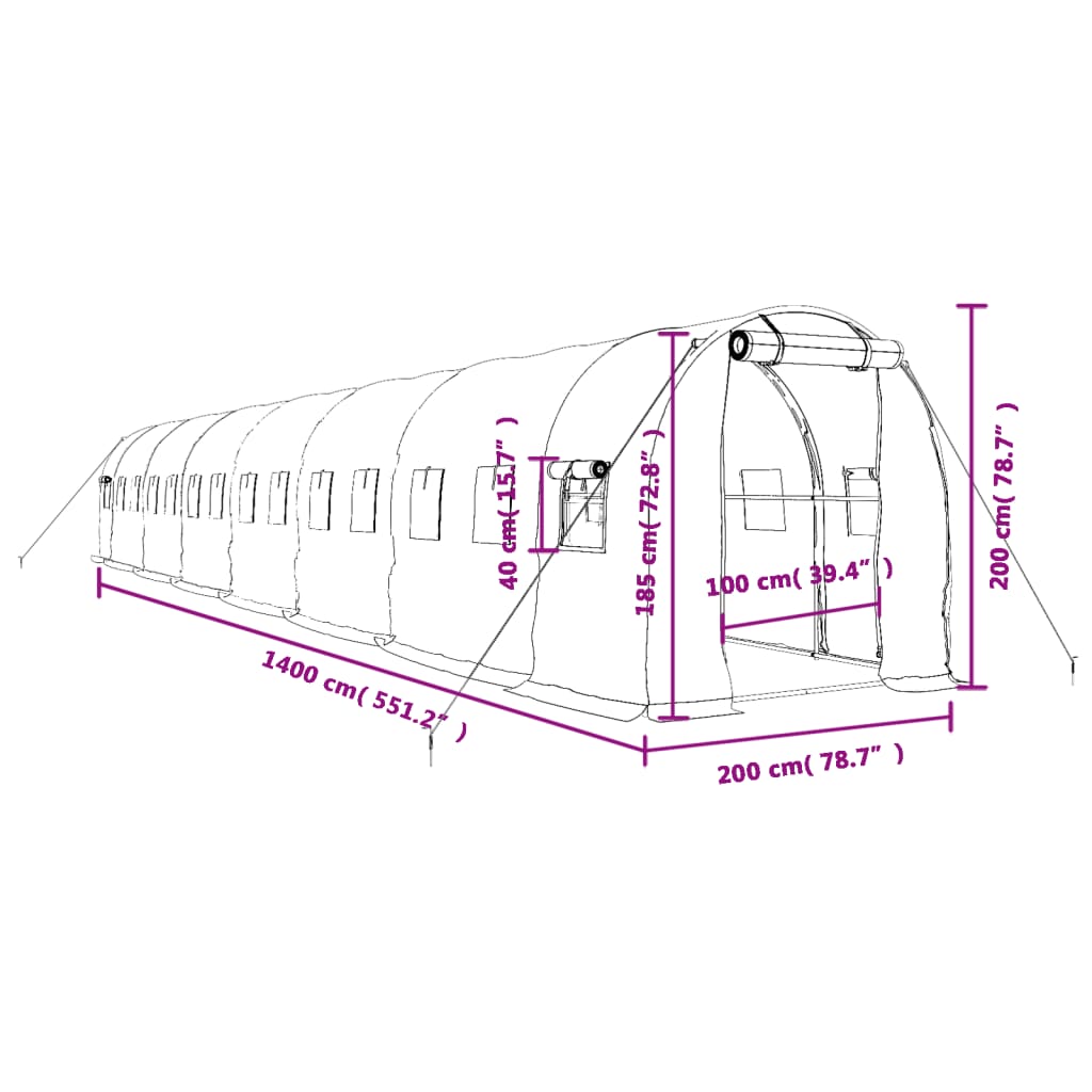 Fehér acélvázas melegház 28 m² 14 x 2 x 2 m 12