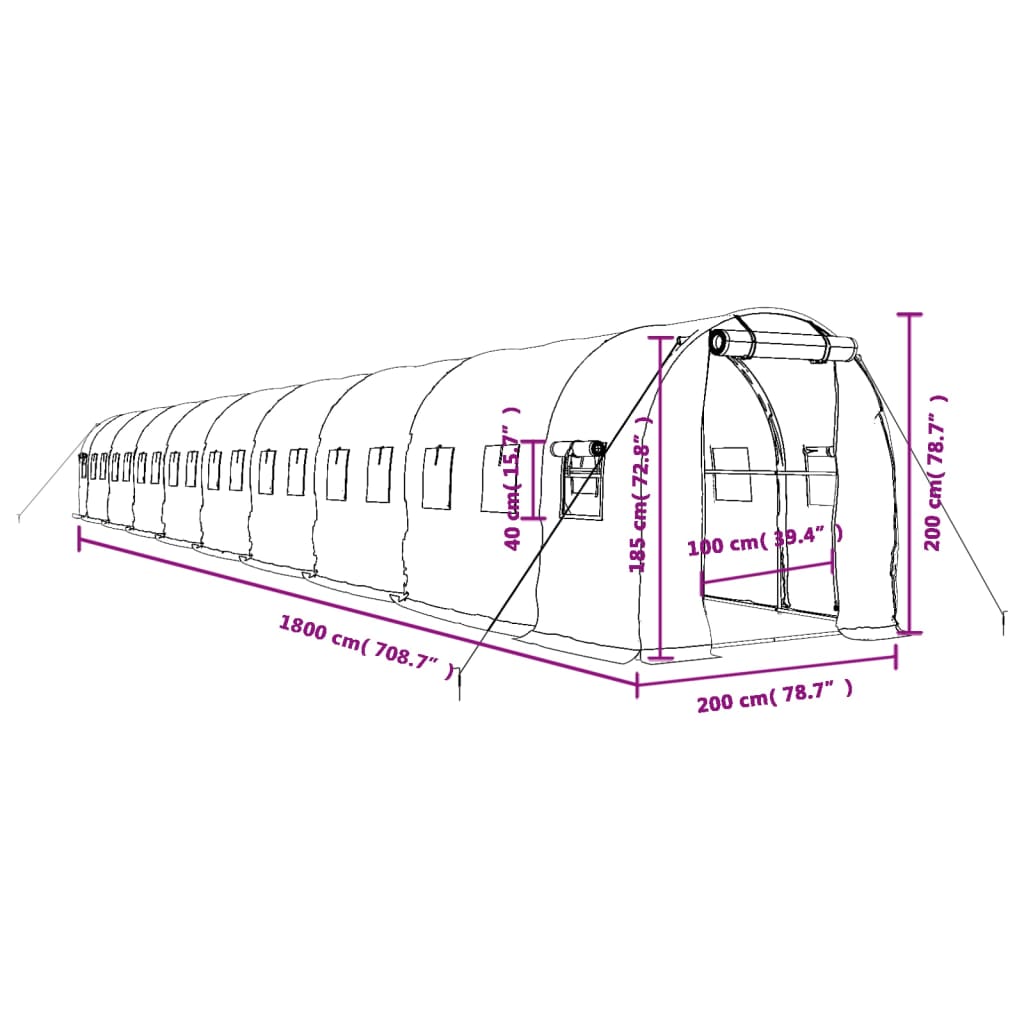 Fehér acélvázas melegház 36 m² 18 x 2 x 2 m 12
