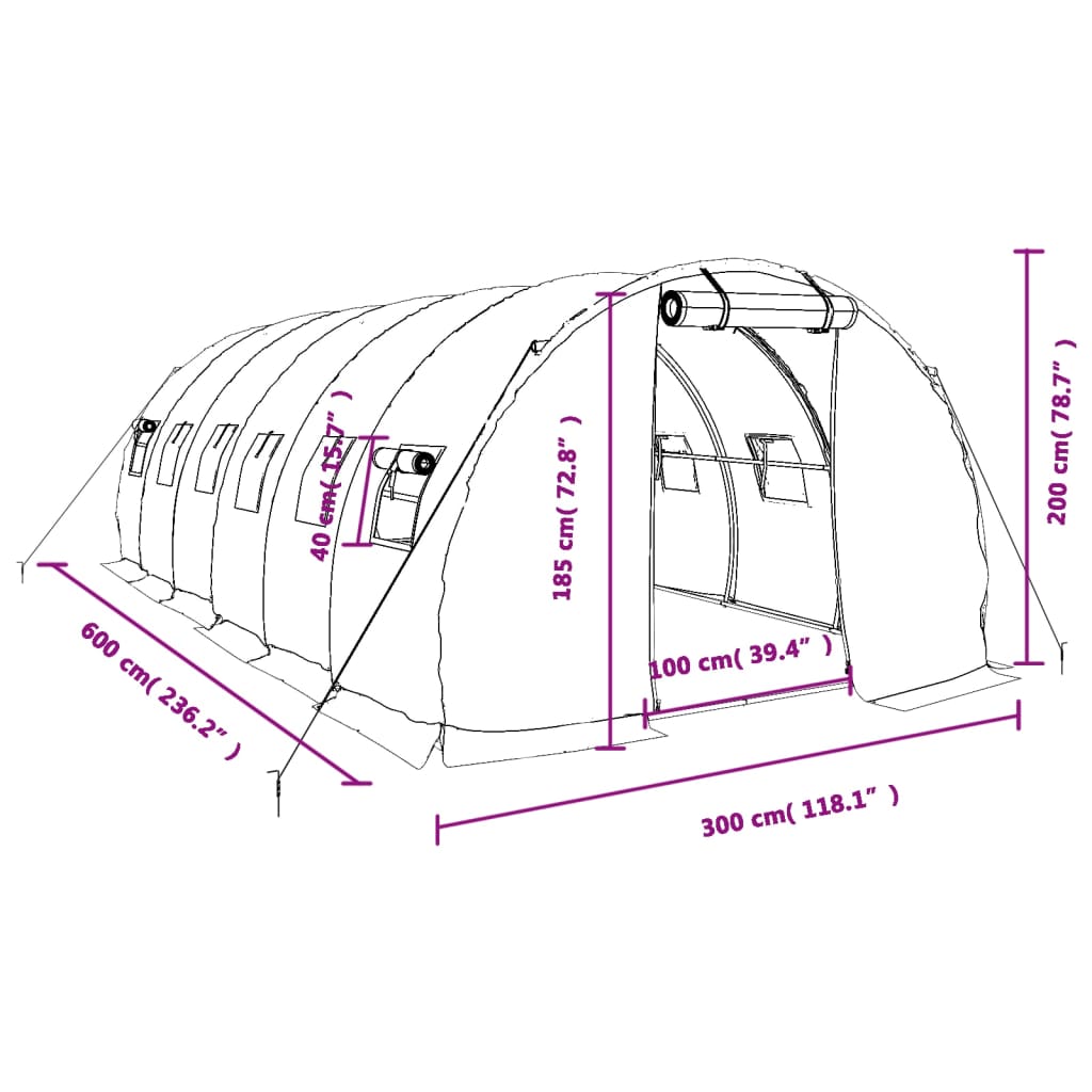 Zöld acélvázas melegház 18 m² 6 x 3 x 2 m 12