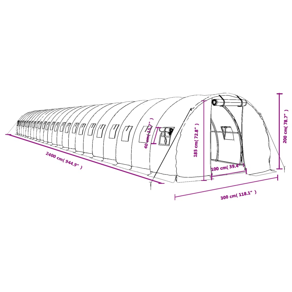 Zöld acélvázas melegház 72 m² 24 x 3 x 2 m 12