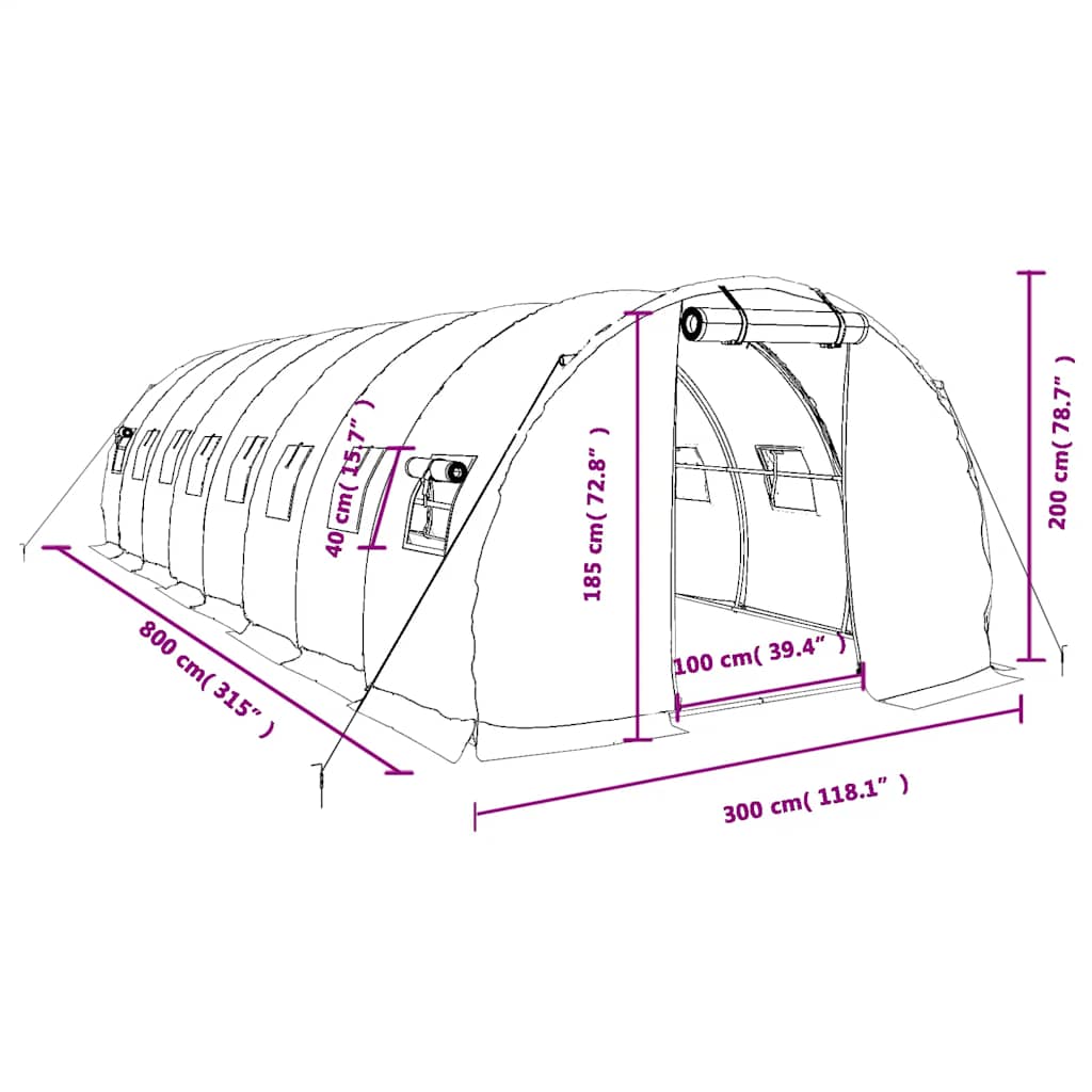 Fehér acélvázas melegház 24 m² 8x3x2 m 12