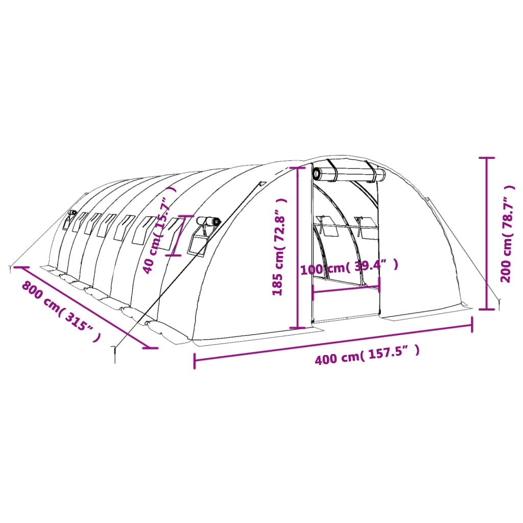 Zöld acélvázas melegház 32 m² 8 x 4 x 2 m 12