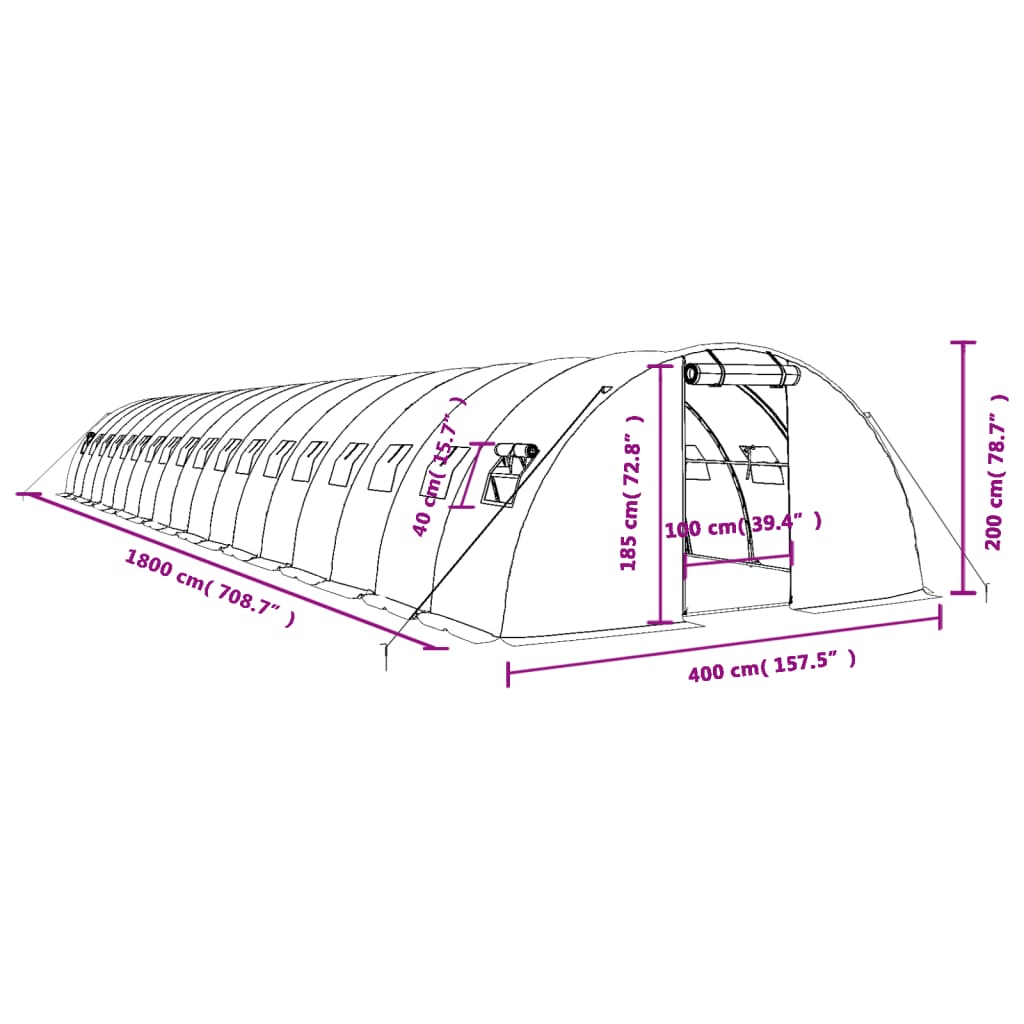 Zöld acélvázas melegház 72 m² 18 x 4 x 2 m 12