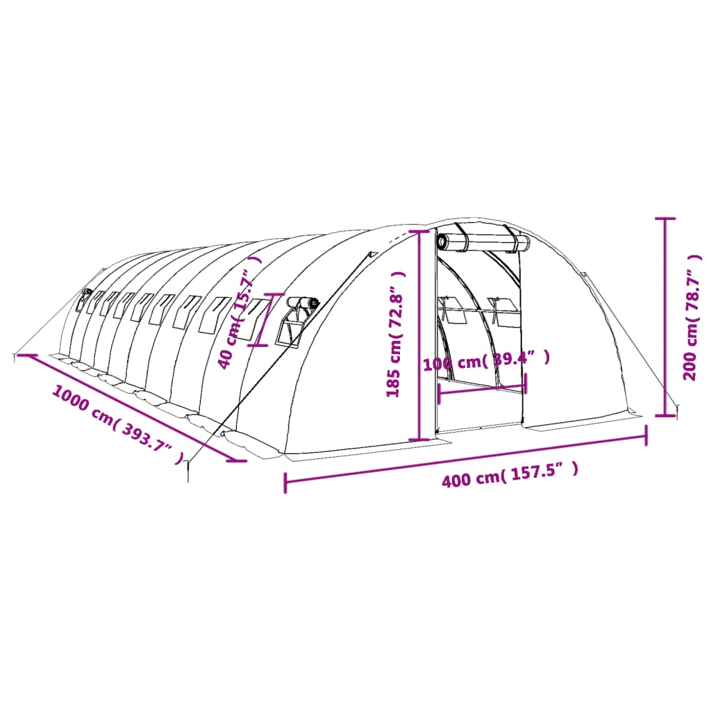 Fehér acélvázas melegház 40 m² 10x4x2 m 12