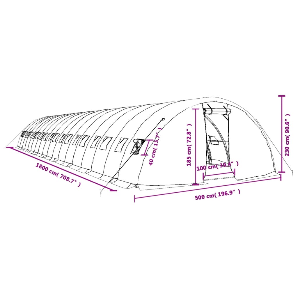 Zöld acélvázas melegház 90 m² 18 x 5 x 2,3 m 12