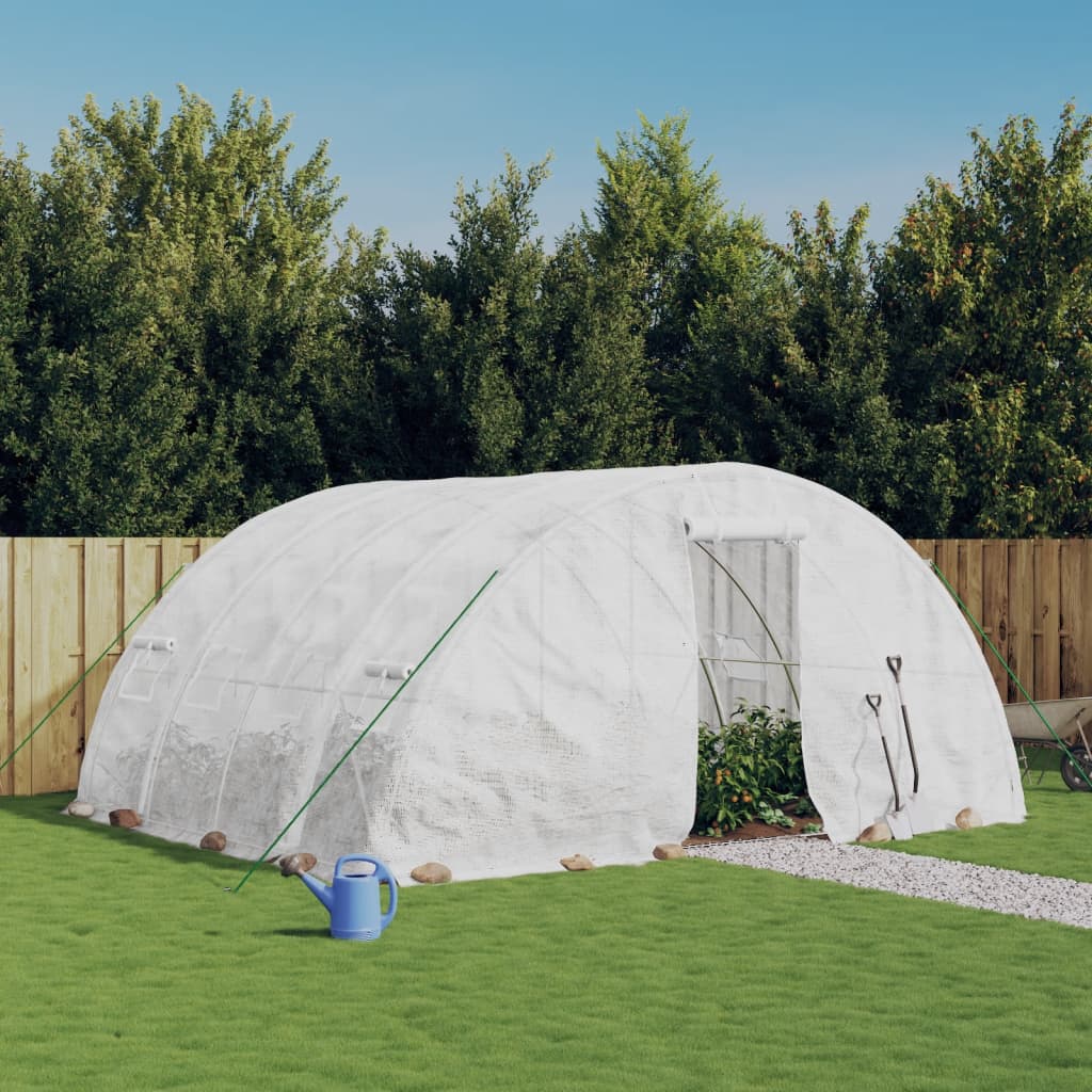 Fehér üvegház acélvázzal 20 m² 5x4x2,3 m