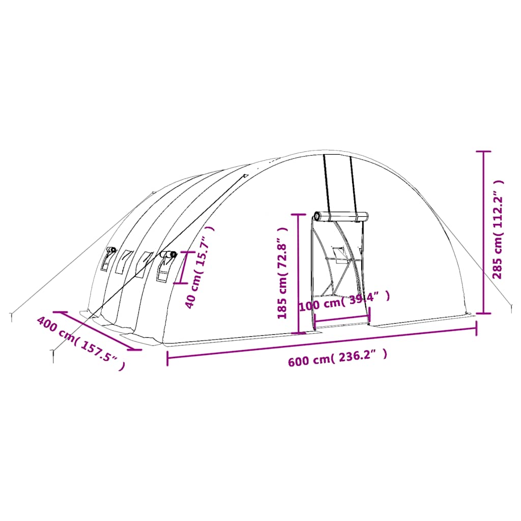 Zöld üvegház acélvázzal 24 m² 6x4x2,85 m 12