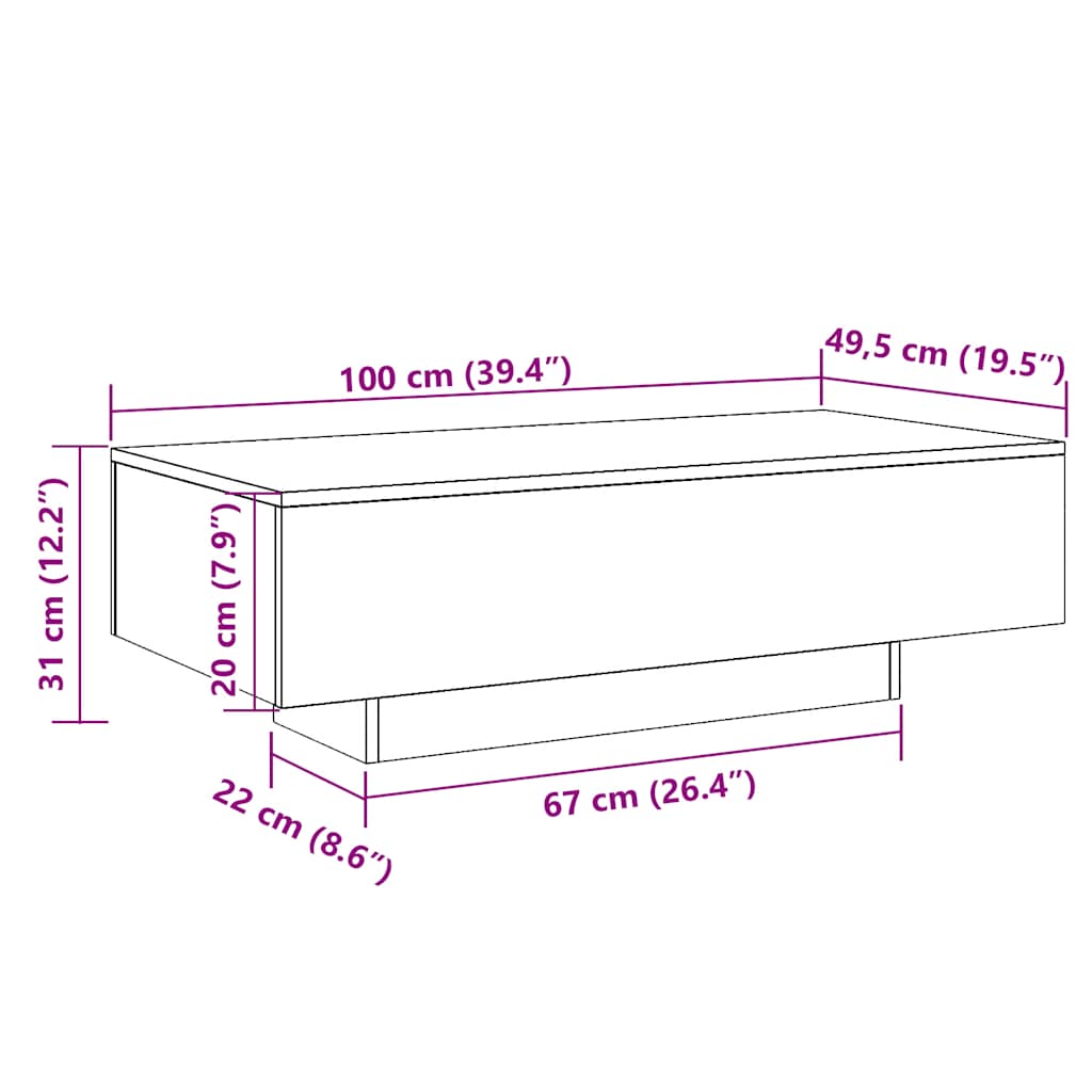 Betonszürke szerelt fa dohányzóasztal 100x49,5x31 cm 9